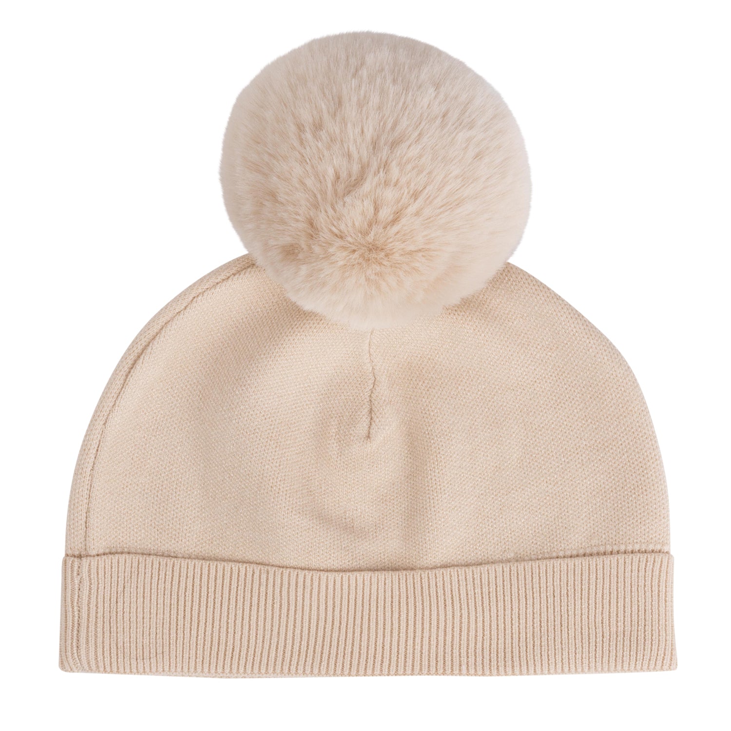 ADee SABRINA Beige Knitted Pom Pom Teddy Hat