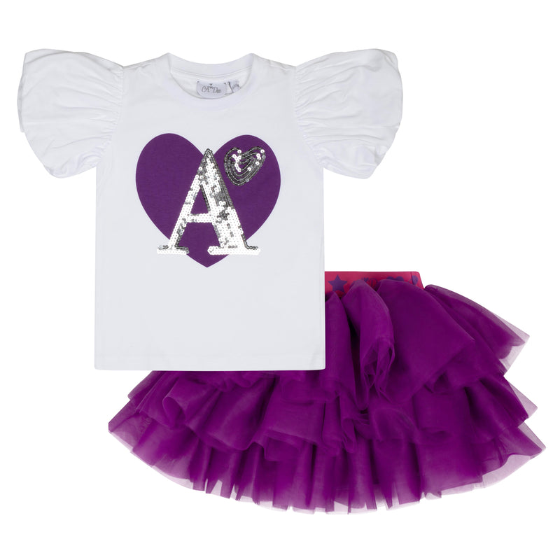 AW24 ADee TABITHA Bold Purple Heart Logo Tutu Skirt Set