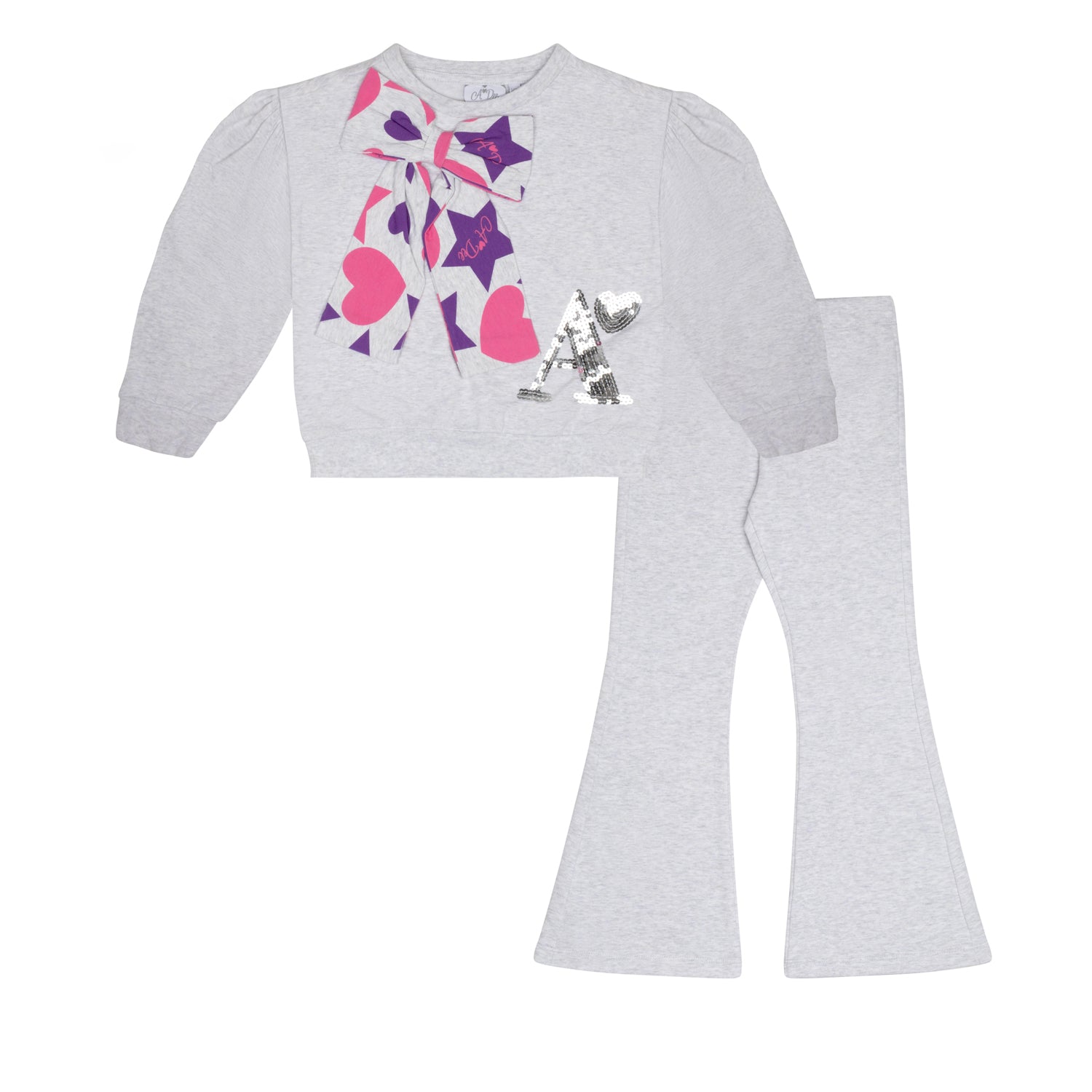 ADee TRINITY Light Grey Hearts & Stars Logo Flare Legging Set