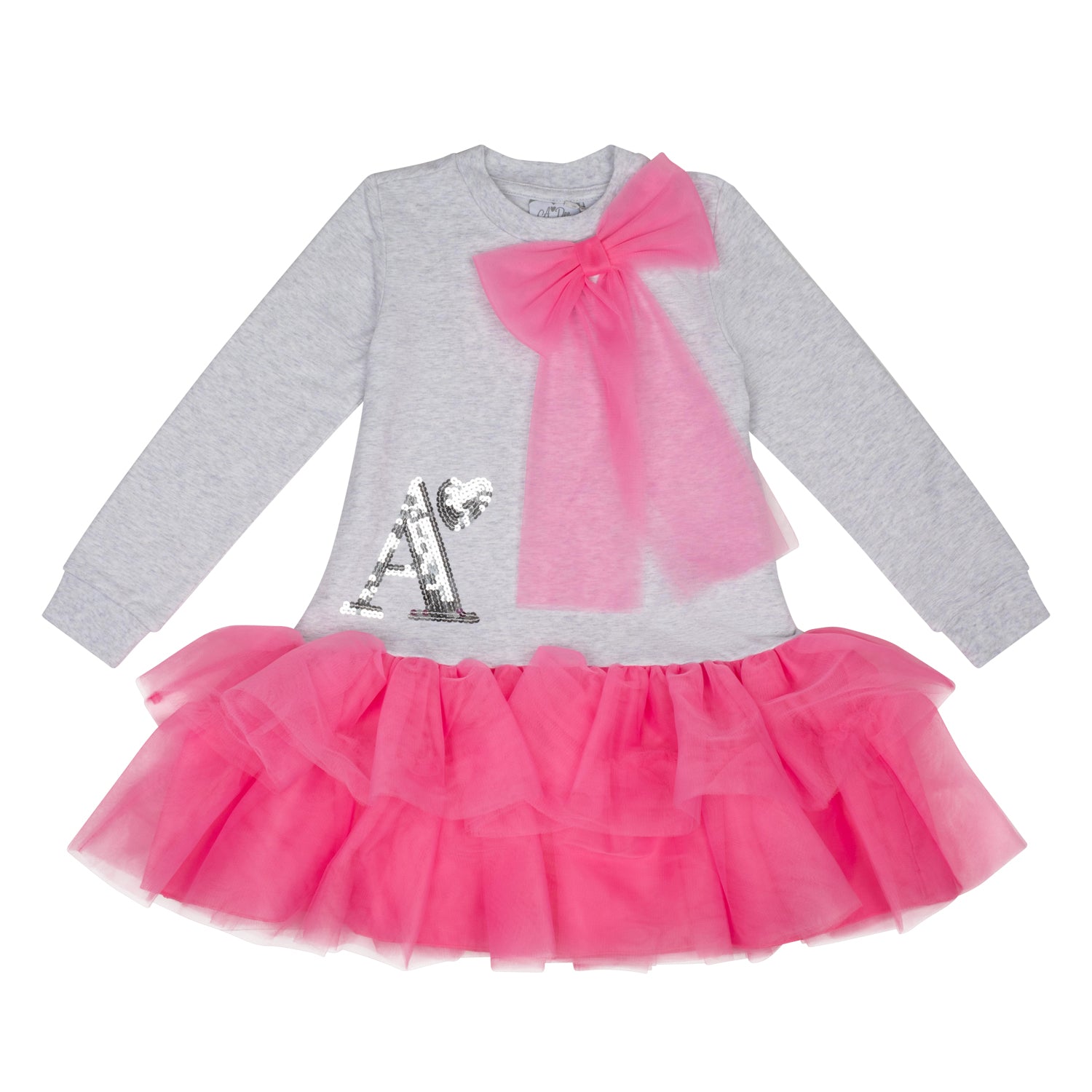 ADee THEA Light Grey & Pink Bow Logo Sweat Dress
