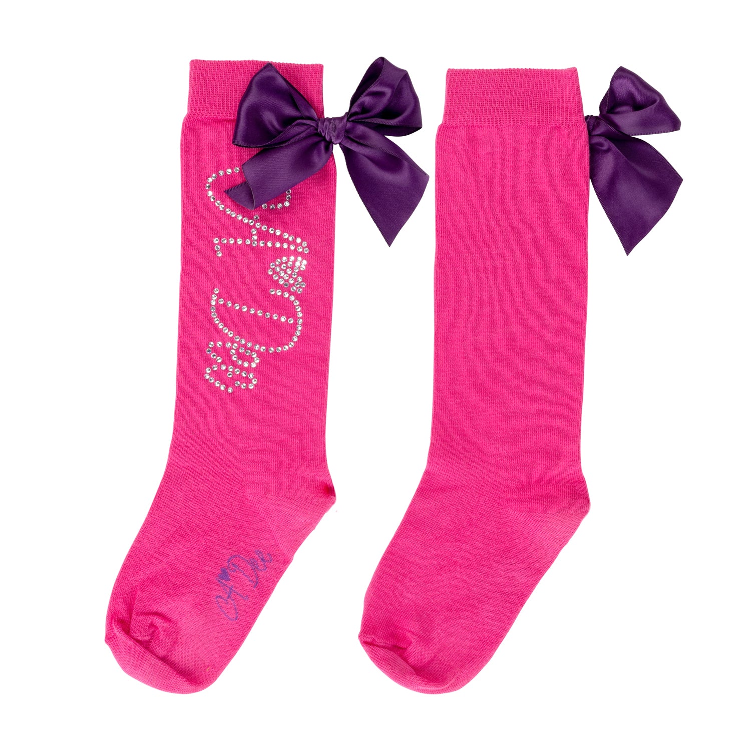 ADee TATE Hot Pink Diamanté Bow Knee High Socks