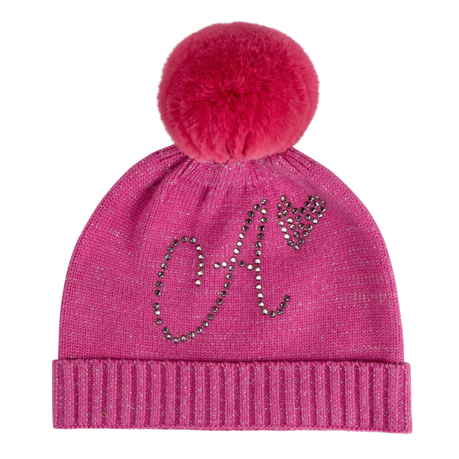 ADee TAMSON Hot Pink Knitted Logo Pom Pom Hat