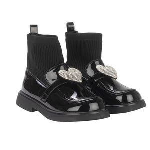 AW24 ADee MARY JANE Back To School Black Heart Sock Wellies