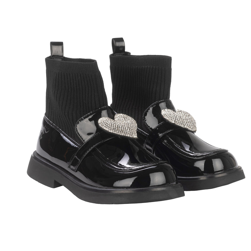 AW24 ADee MARY JANE Back To School Black Heart Sock Wellies