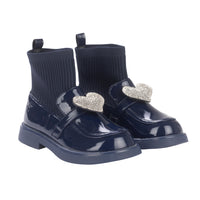 ADee MARY JANE Back To School Navy Blue Heart Sock Wellies