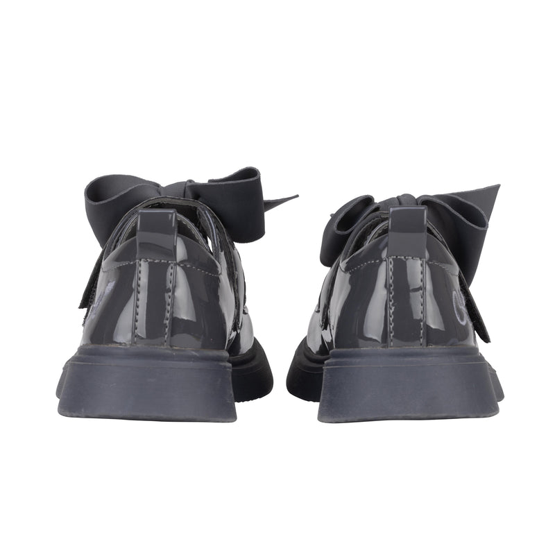 ADee MARY BOW Back To School Dark Grey Bow Shoes