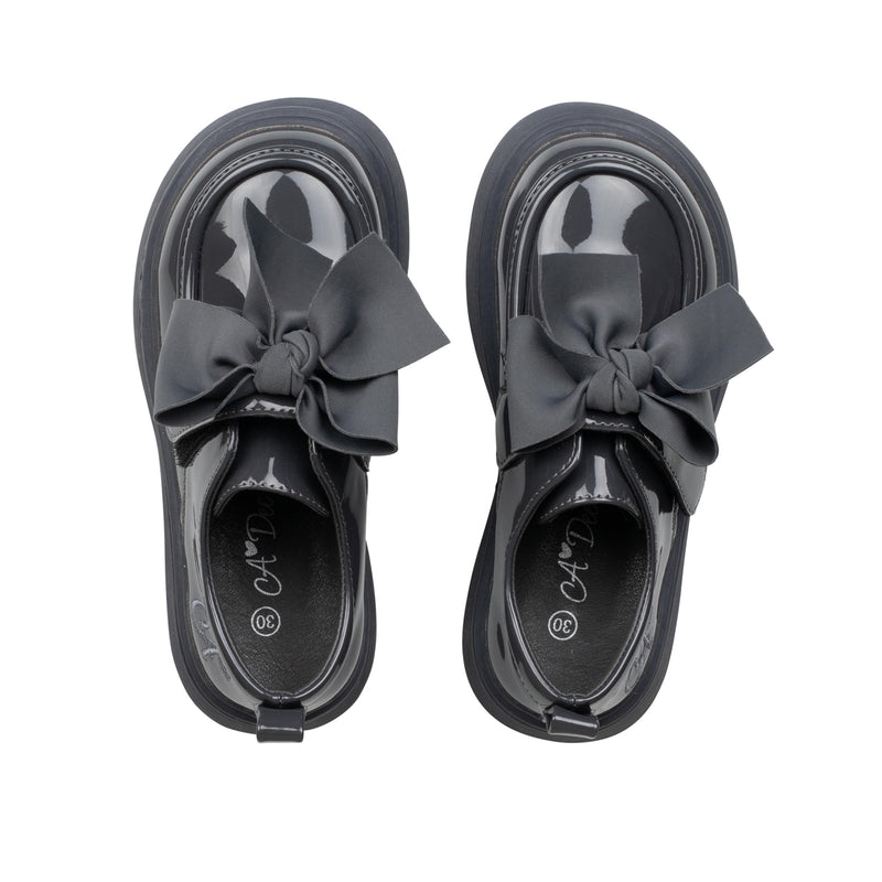 ADee MARY BOW Back To School Dark Grey Bow Shoes