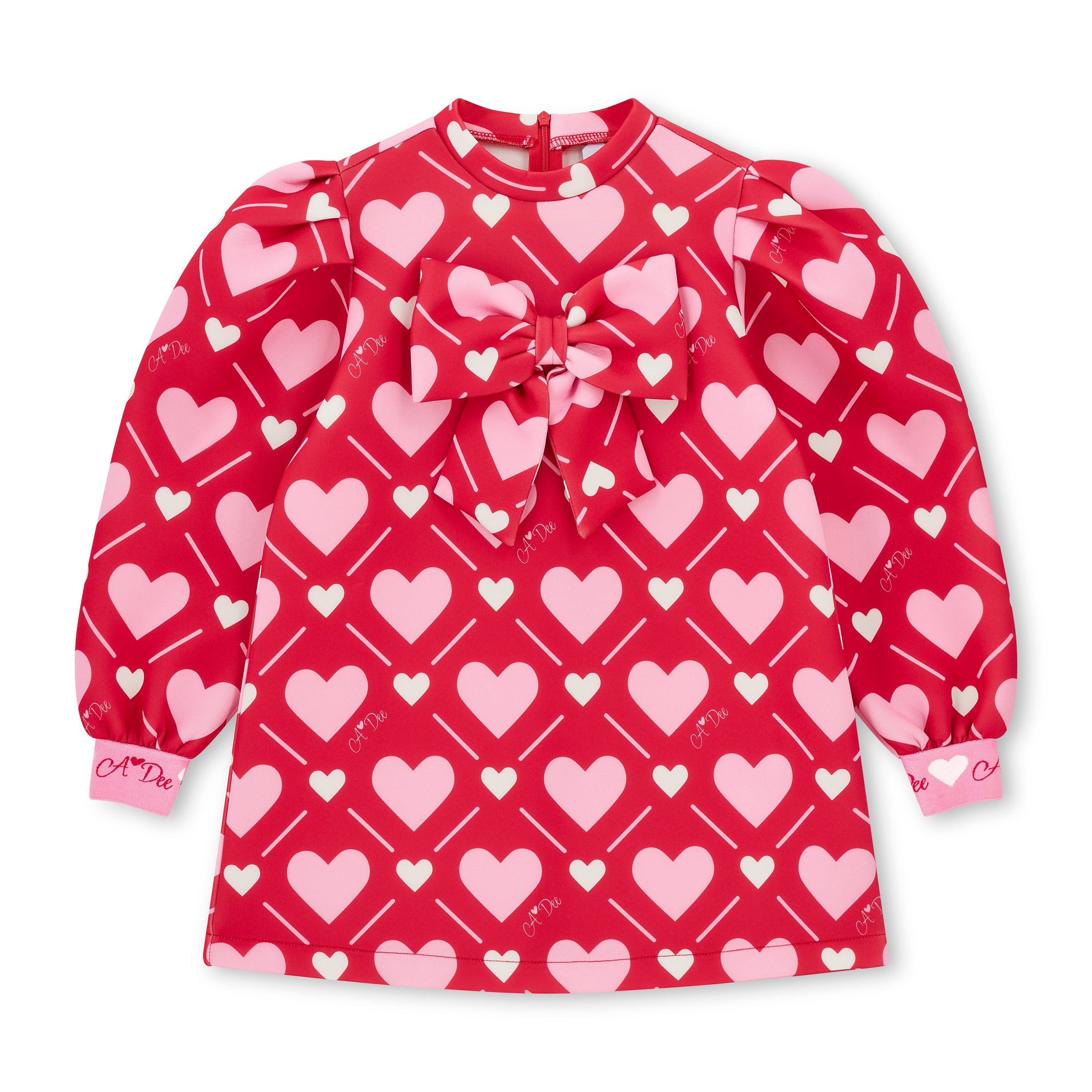 AW25 ADee LIBBY Red Pink & White Heart Print Bow Dress