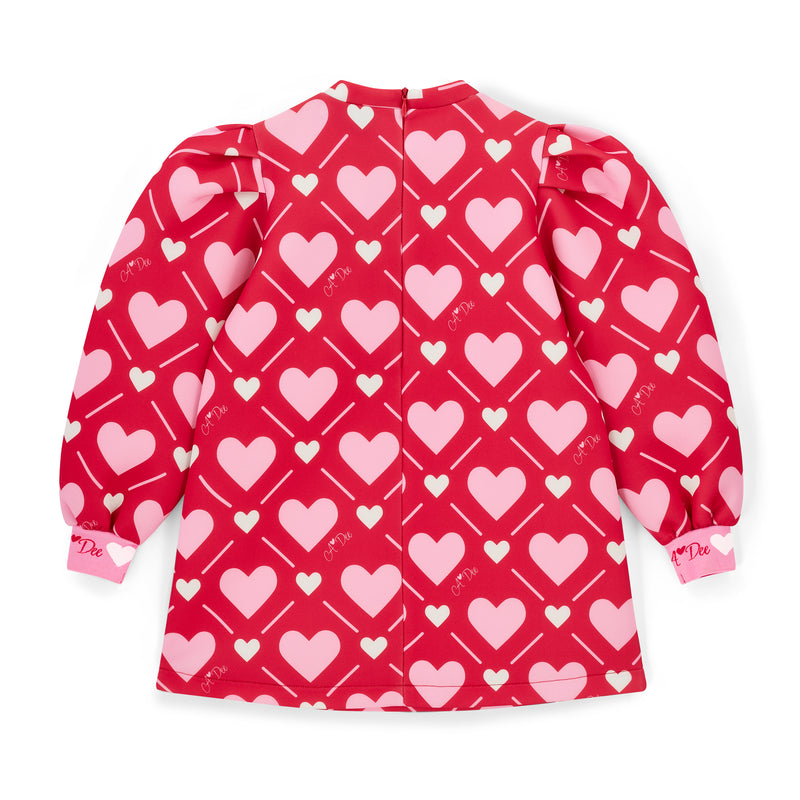 AW25 ADee LIBBY Red Pink & White Heart Print Bow Dress