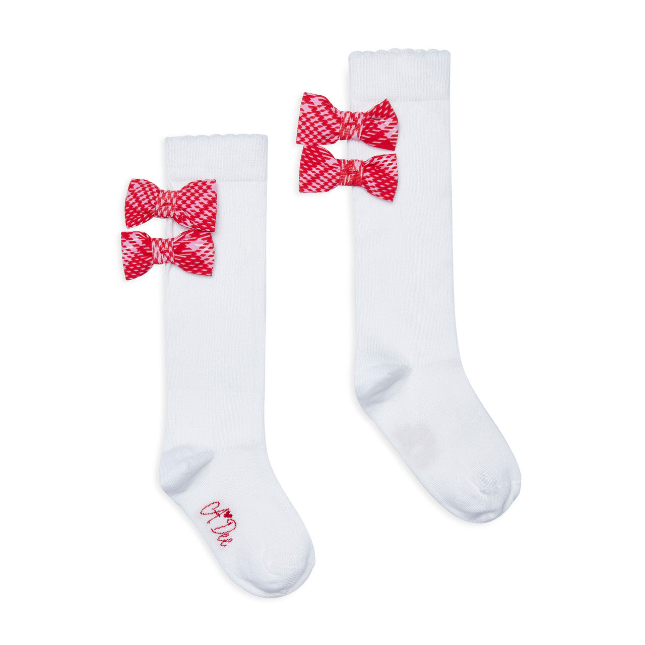 AW25 ADee LANDON White & Red Checked Bow Knee High Socks
