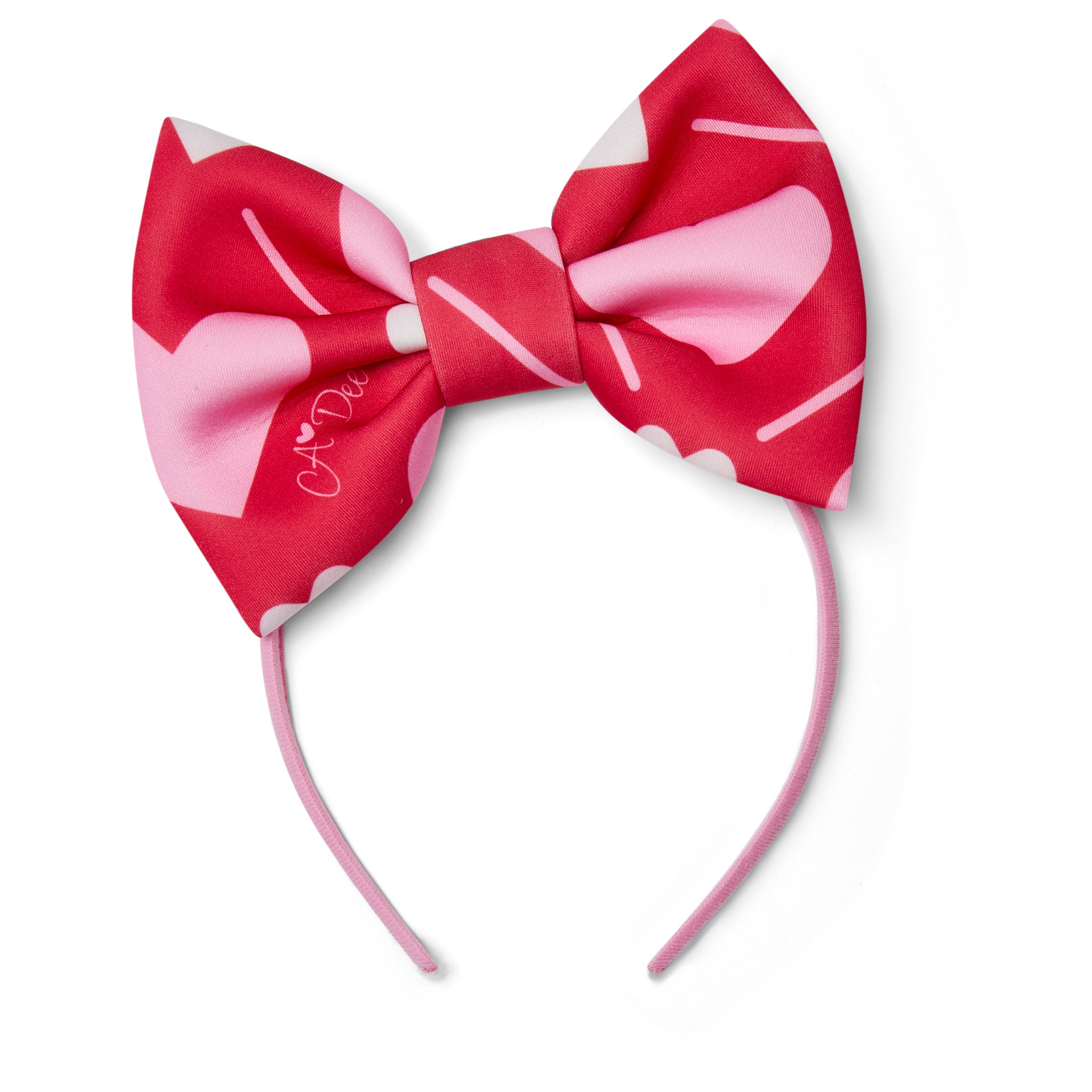 AW25 ADee LANE Pink Red & White Heart Print Bow Headband