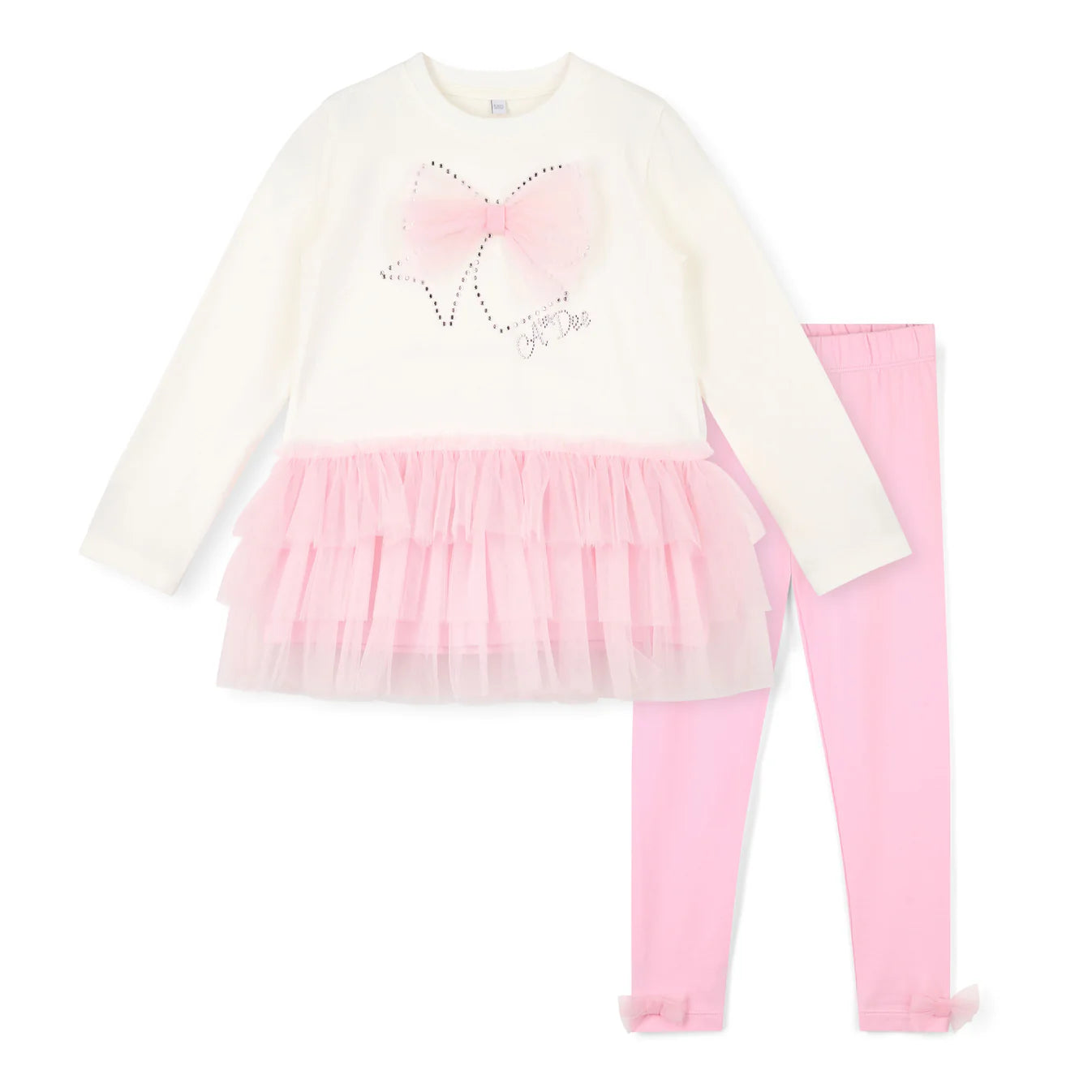 AW25 ADee MILA White & Pink Tulle Bow Leggings Set