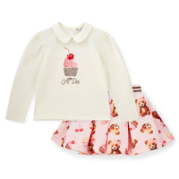 AW25 ADee MABEL White Cupcake Bear Print Logo Skirt Set
