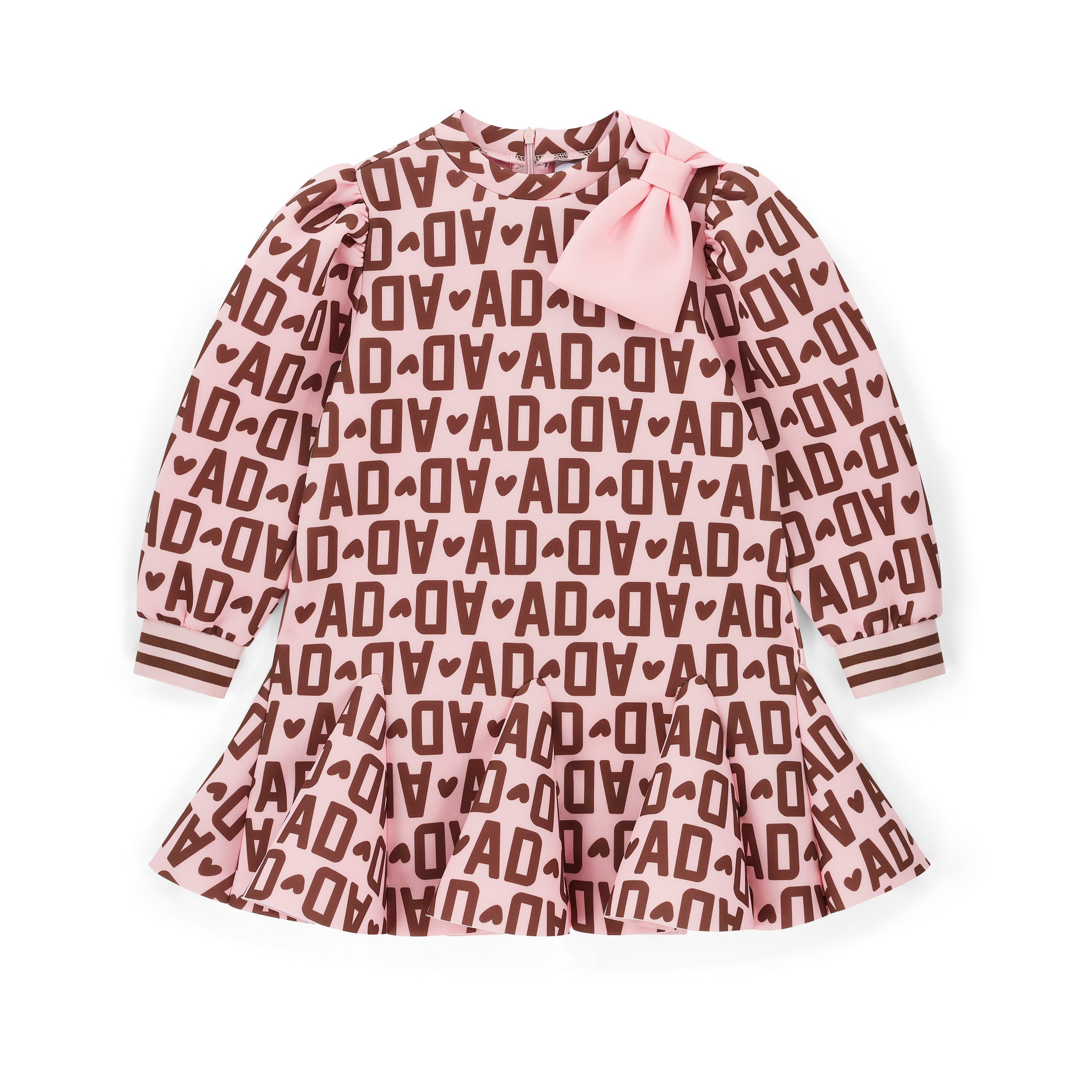 AW25 ADee MAISIE Brown Initial Print Bow Dress