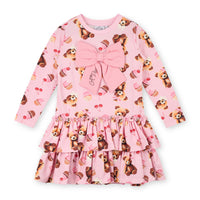AW25 ADee LIBERTY Pink Bear Print Triple Frill Bow Dress