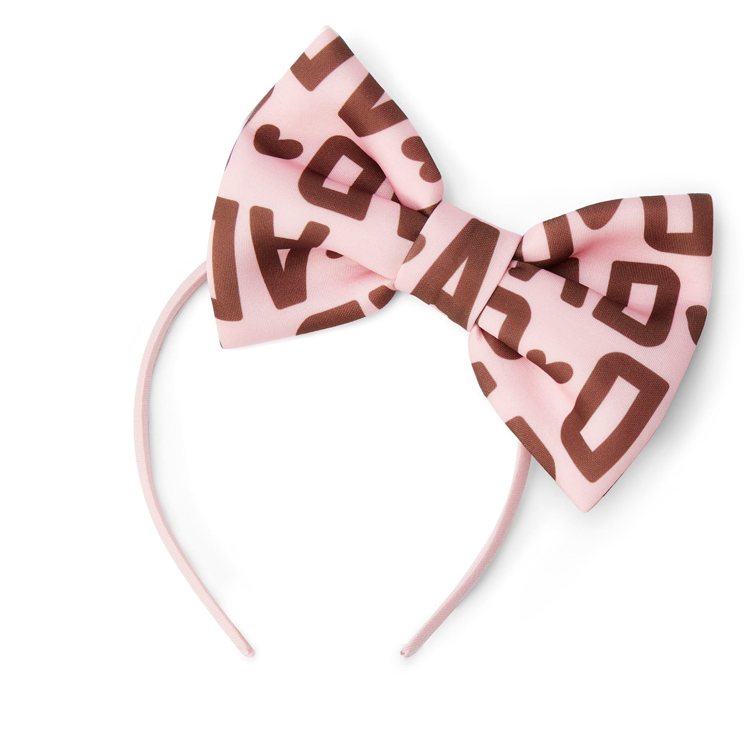 AW25 ADee MARGO Pink & Brown Initial Print Bow Headband