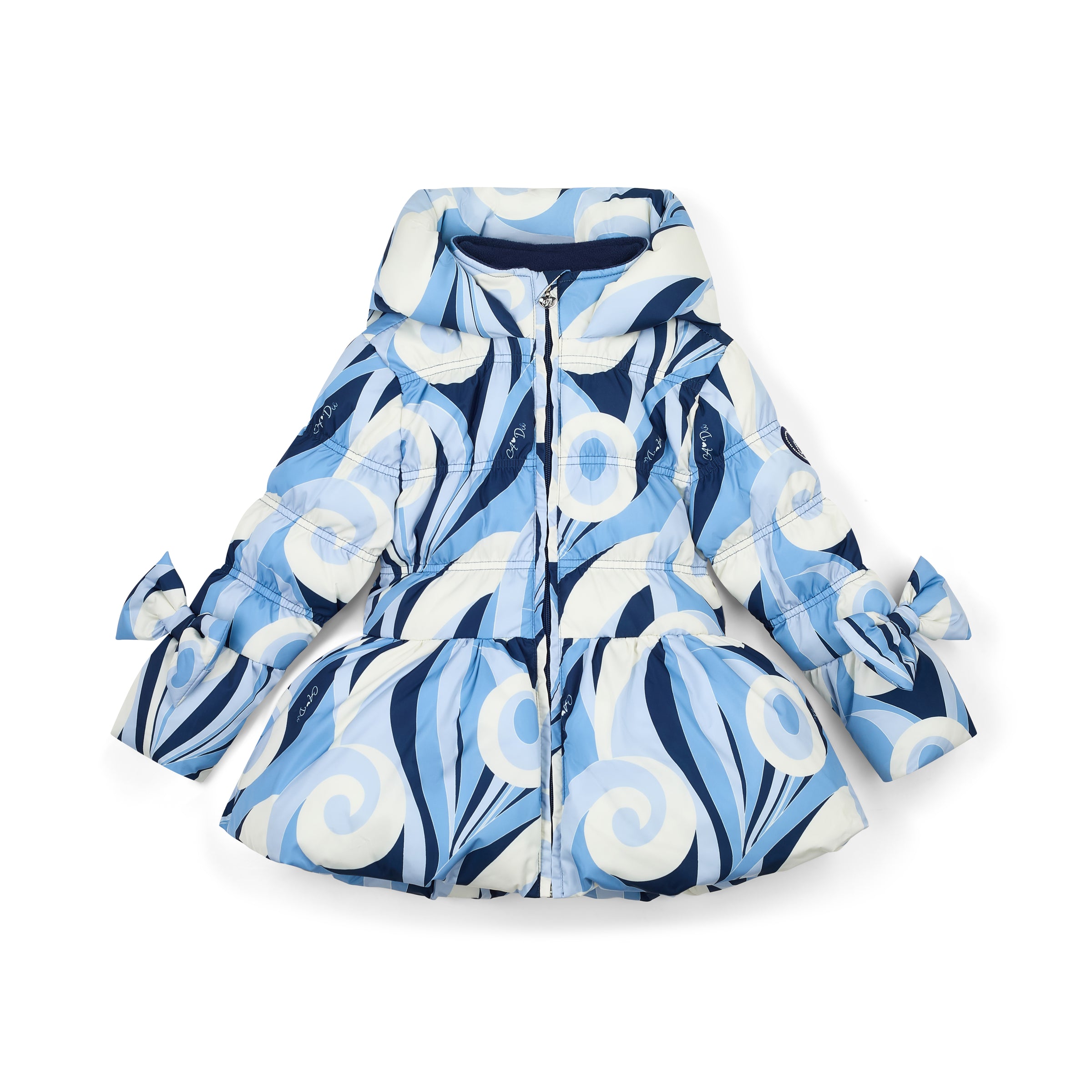 AW25 ADee NYLAH Blue & White Swirl Print Bow Coat
