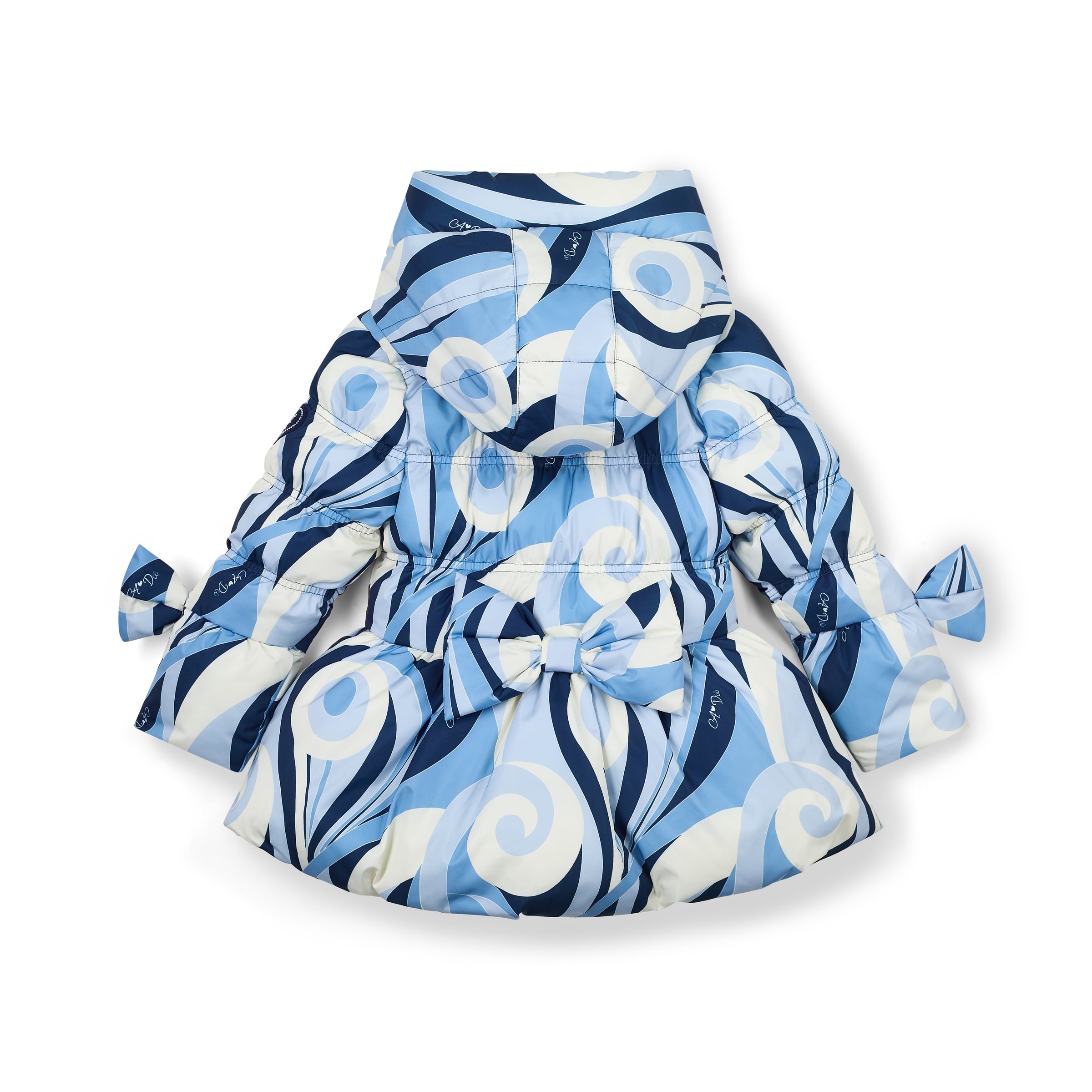AW25 ADee NYLAH Blue & White Swirl Print Bow Coat