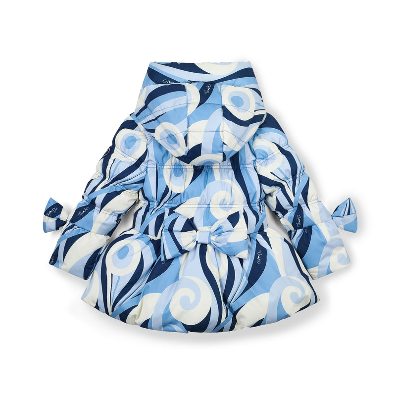 AW25 ADee NYLAH Blue & White Swirl Print Bow Coat