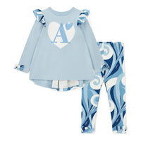 AW25 ADee NINA Blue & White Swirl Print Heart Logo Leggings Set