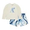 AW25 ADee NOVA White & Blue Swirl Print Shorts Set