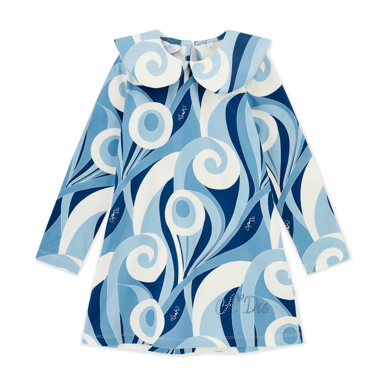 AW25 ADee NORA White & Blue Swirl Print Collar Dress