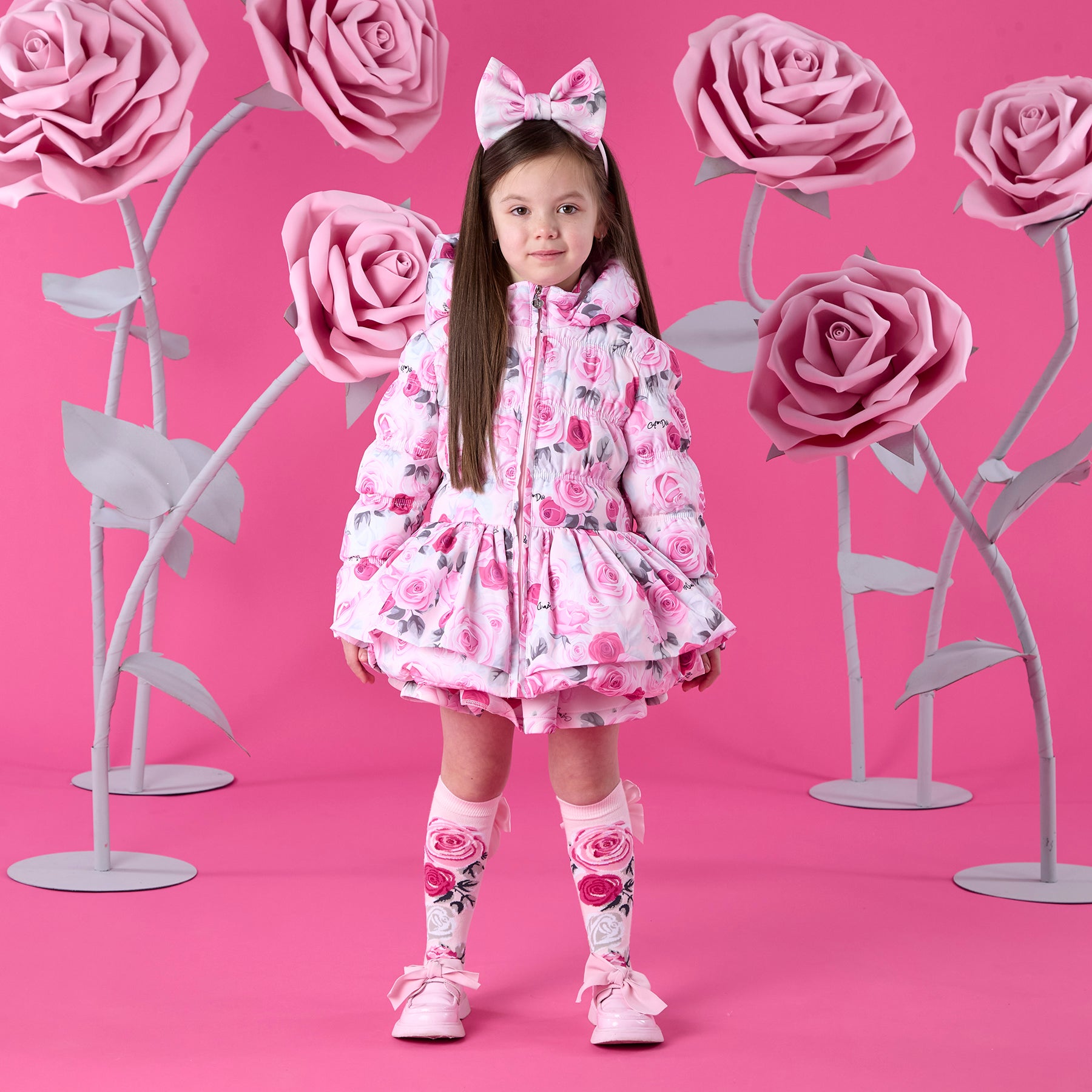 ADee Girls AVA Pink Rose Print Coat