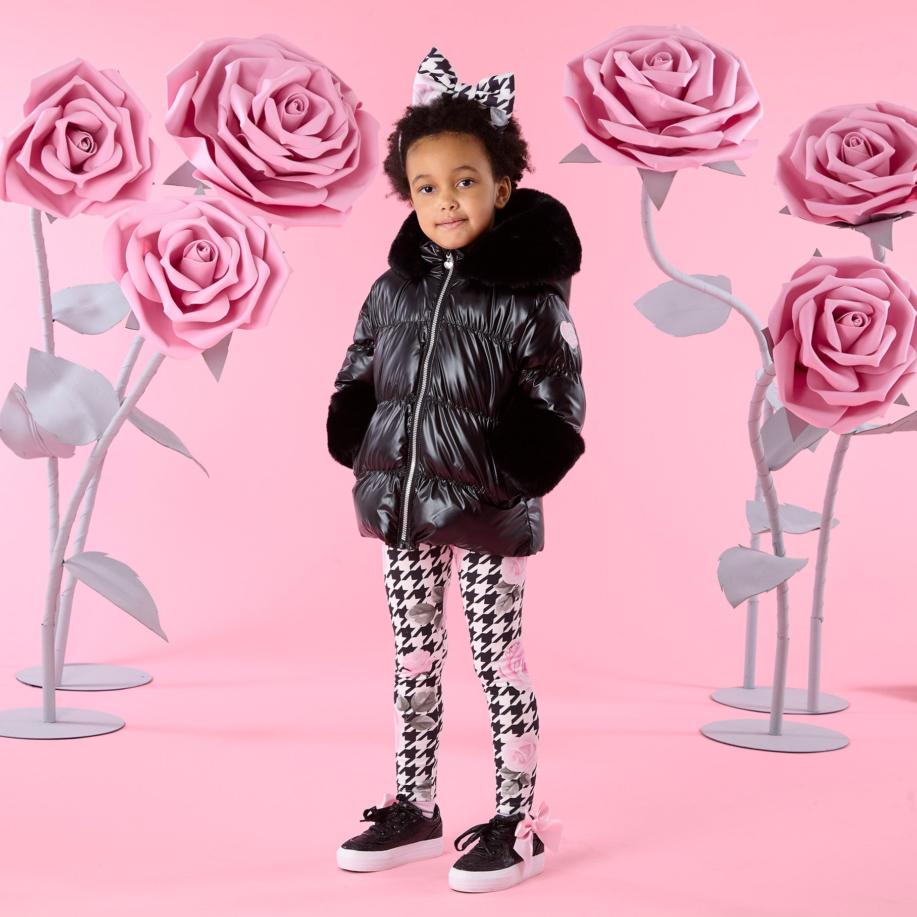 ADee Girls AVERY Black Faux Fur Coat