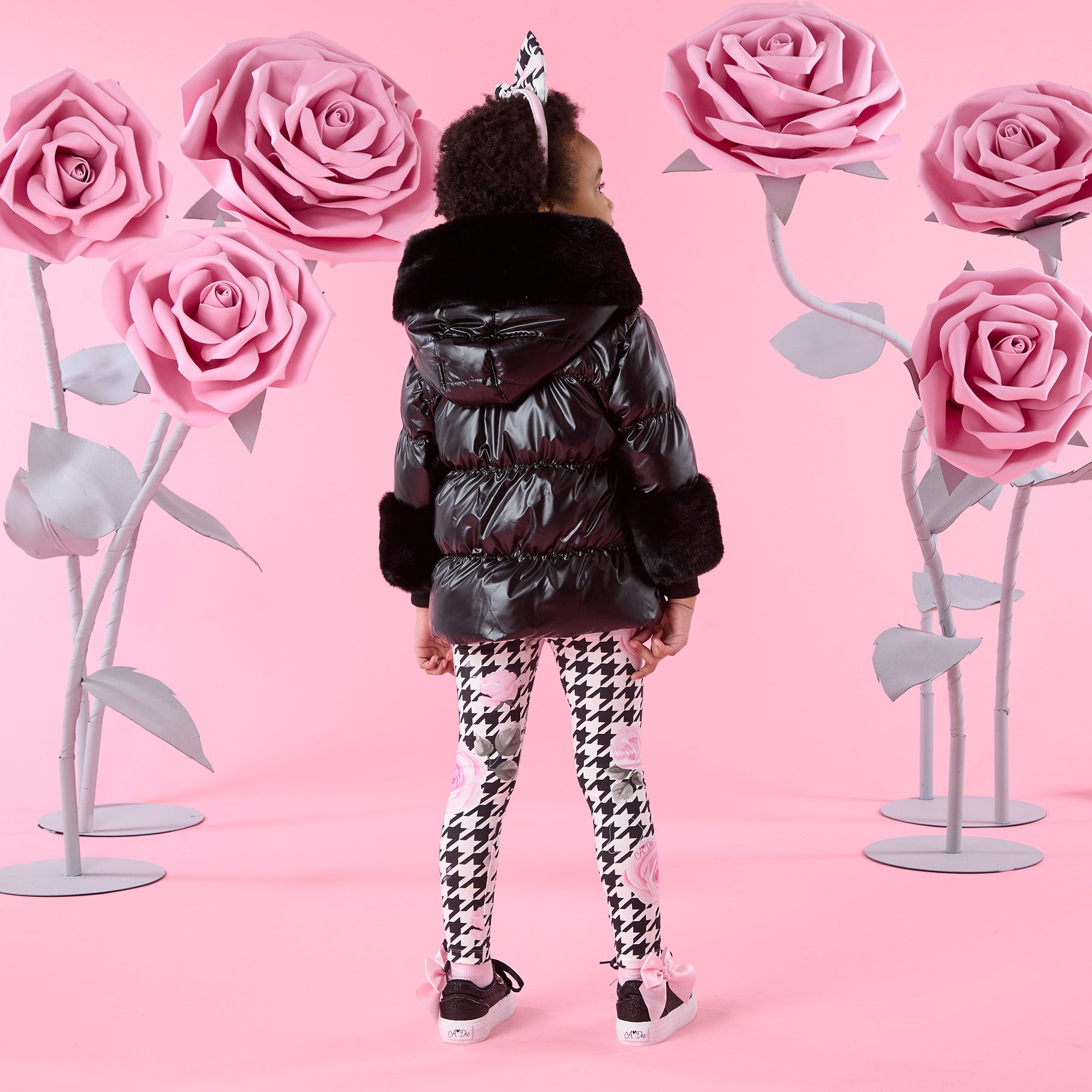 ADee Girls AVERY Black Faux Fur Coat