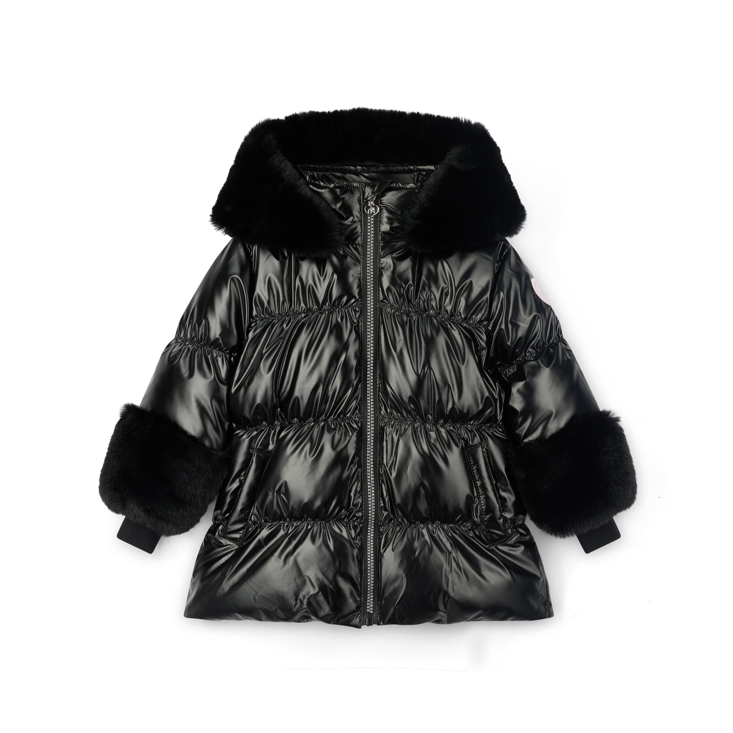 ADee Girls AVERY Black Faux Fur Coat