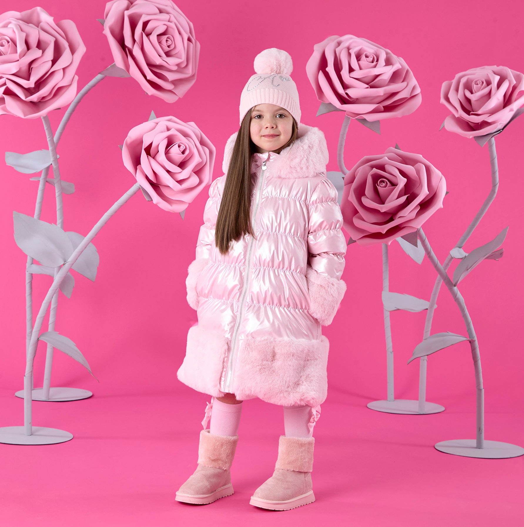 ADee Girls AURORA Pink Faux Fur Coat