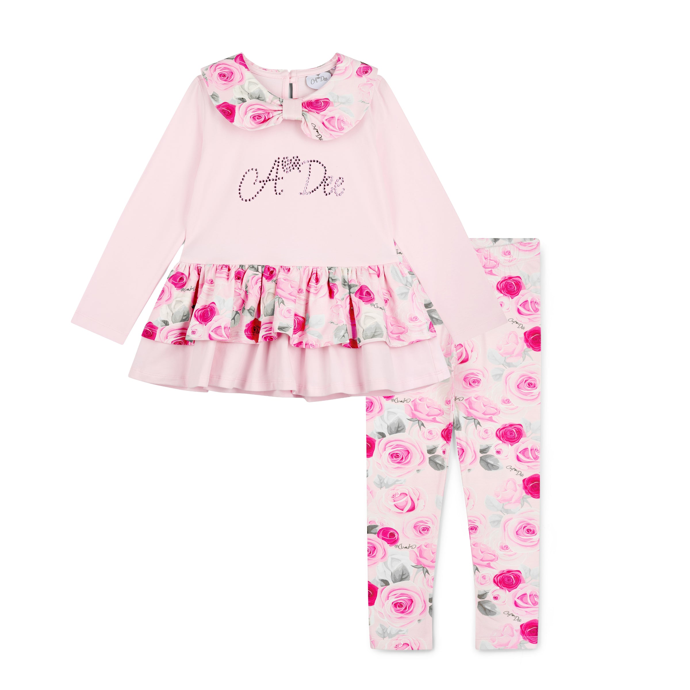 ADee Girls ADELINE Pink Rose Print Leggings Set
