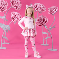 ADee Girls ADELINE Pink Rose Print Leggings Set