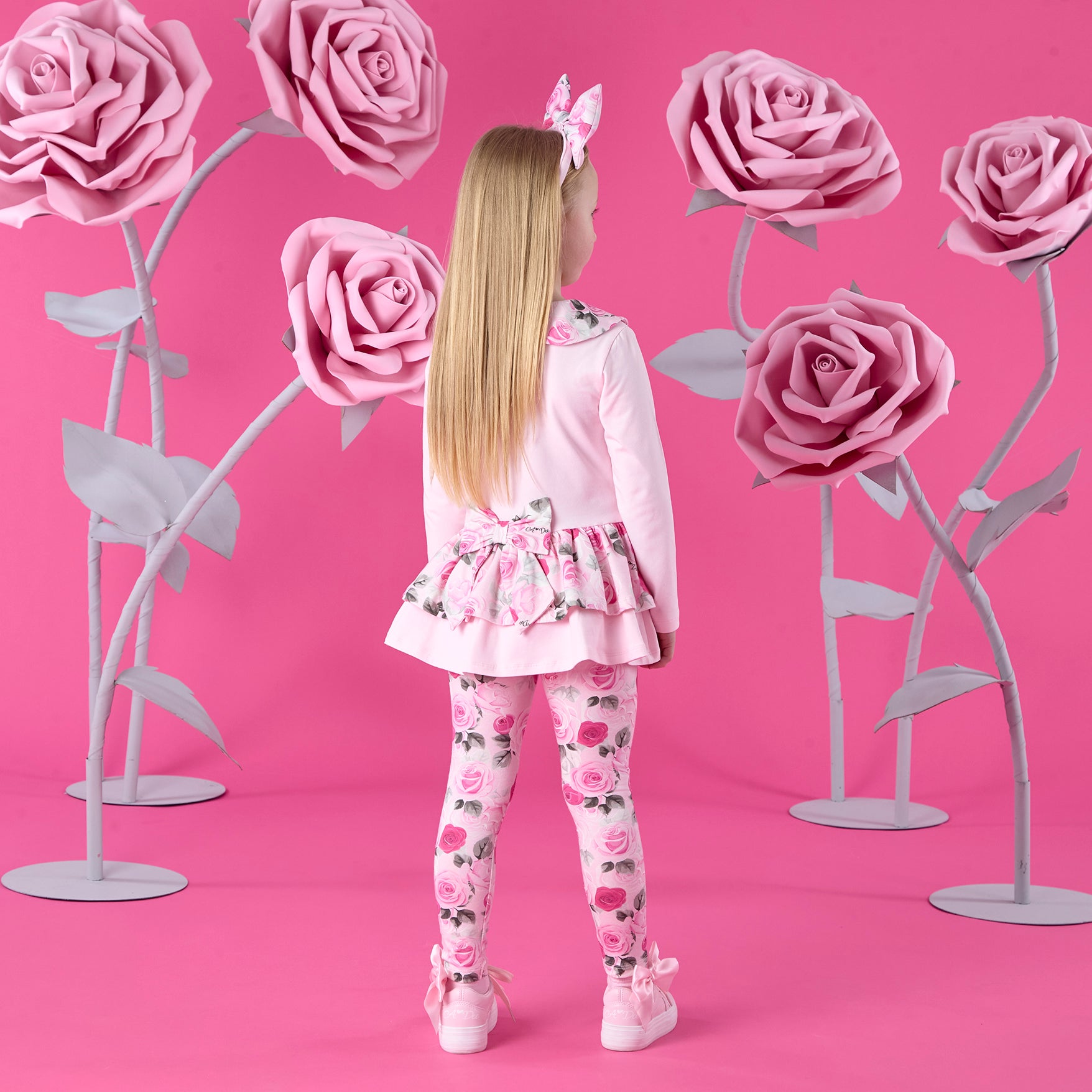 ADee Girls ADELINE Pink Rose Print Leggings Set