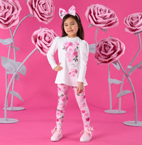 ADee Girls AYLA White Rose Print Leggings Set
