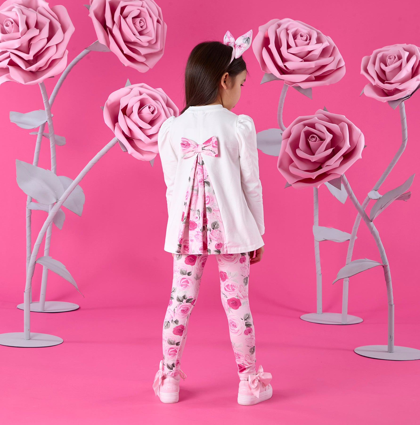 ADee Girls AYLA White Rose Print Leggings Set