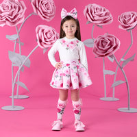 ADee Girls ARIELLA White Rose Print Skirt Set