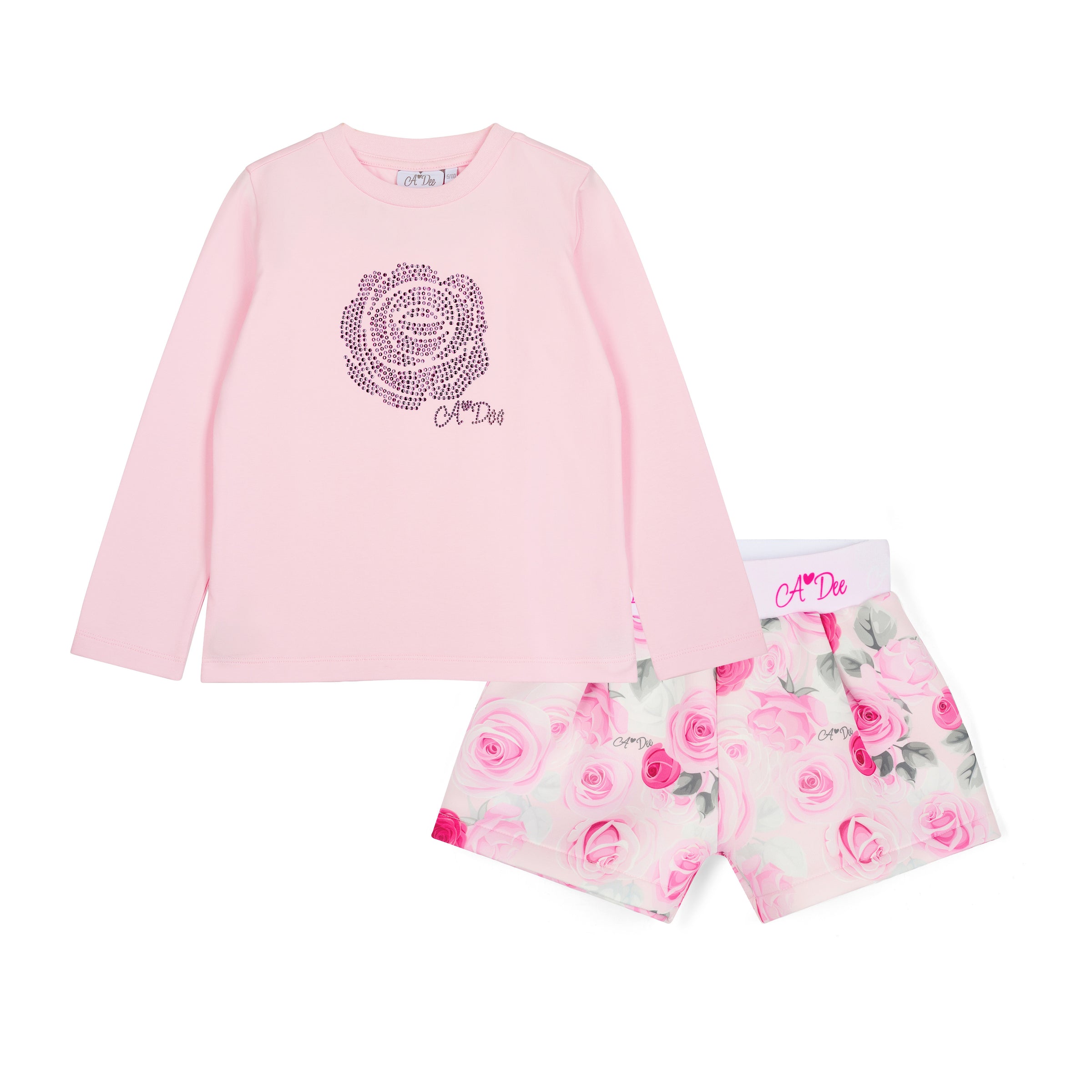 ADee Girls AMAYA Pink Rose Print Shorts Set