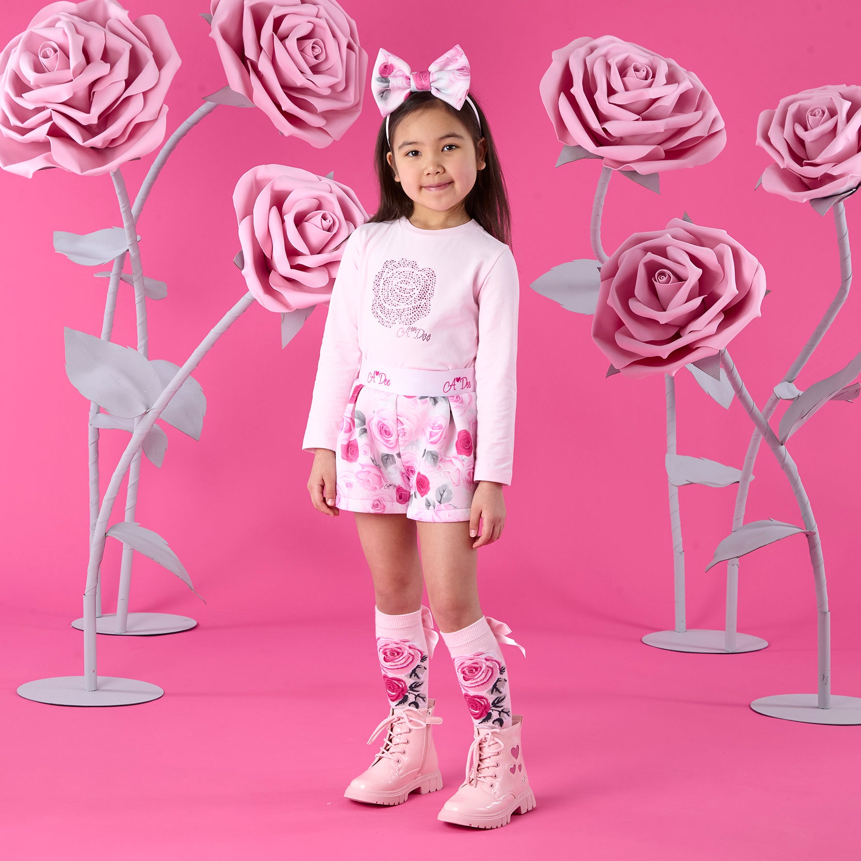 ADee Girls AMAYA Pink Rose Print Shorts Set