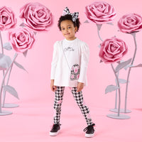 ADee Girls ARABELLA White Houndstooth Print Leggings Set