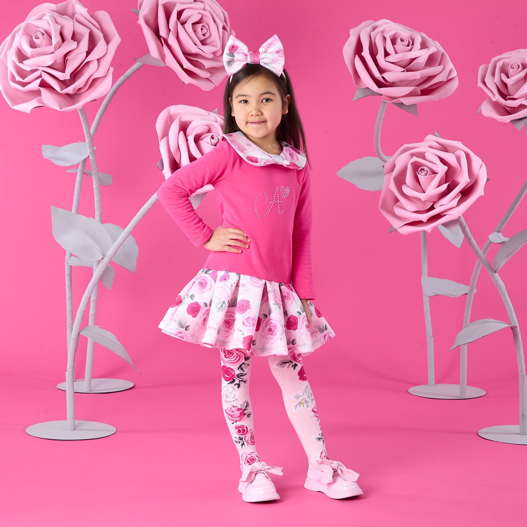 ADee Girls ASPEN Pink Rose Print Dress