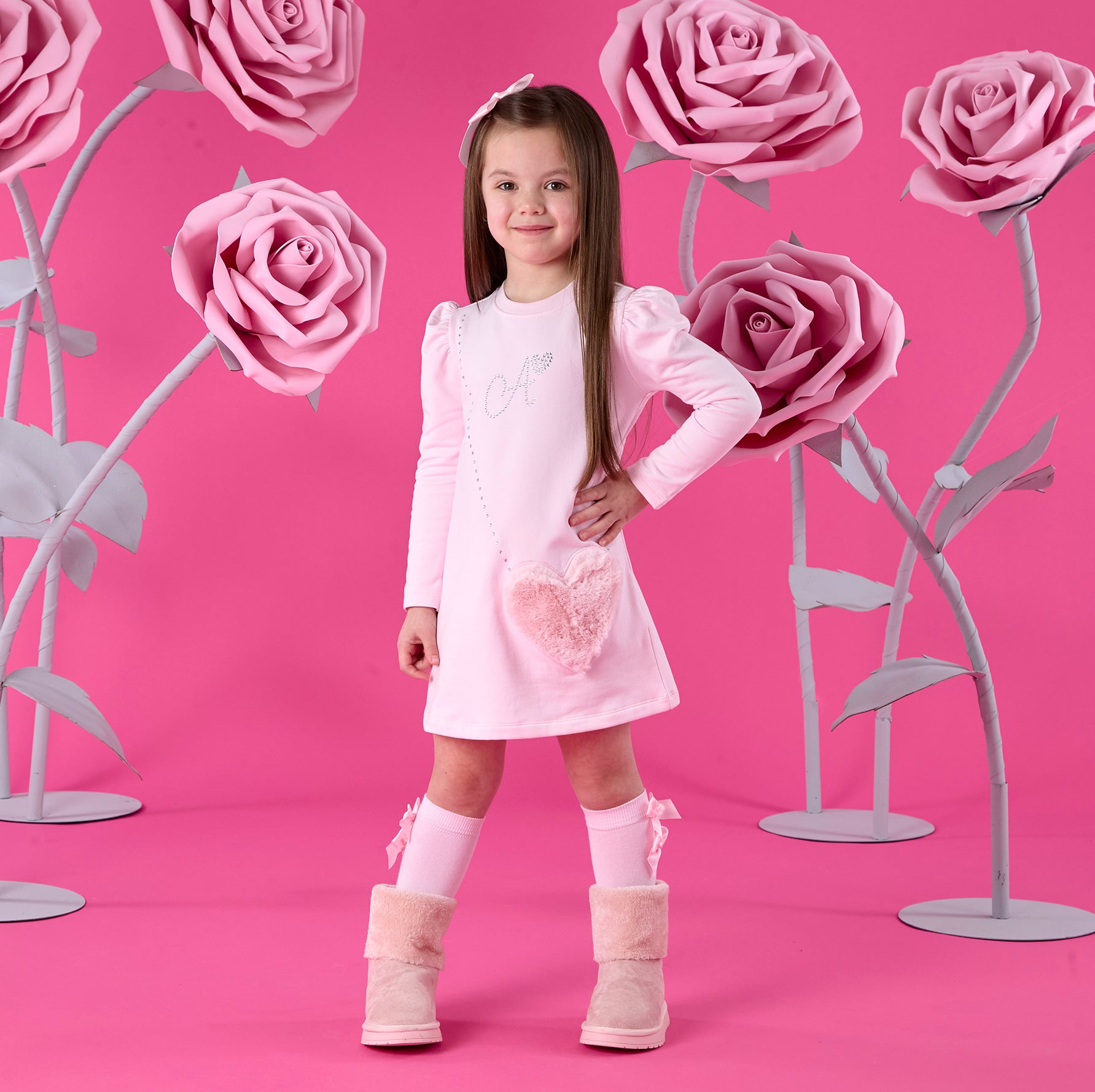 ADee Girls ALYSSA Pink Faux Fur Handbag Dress