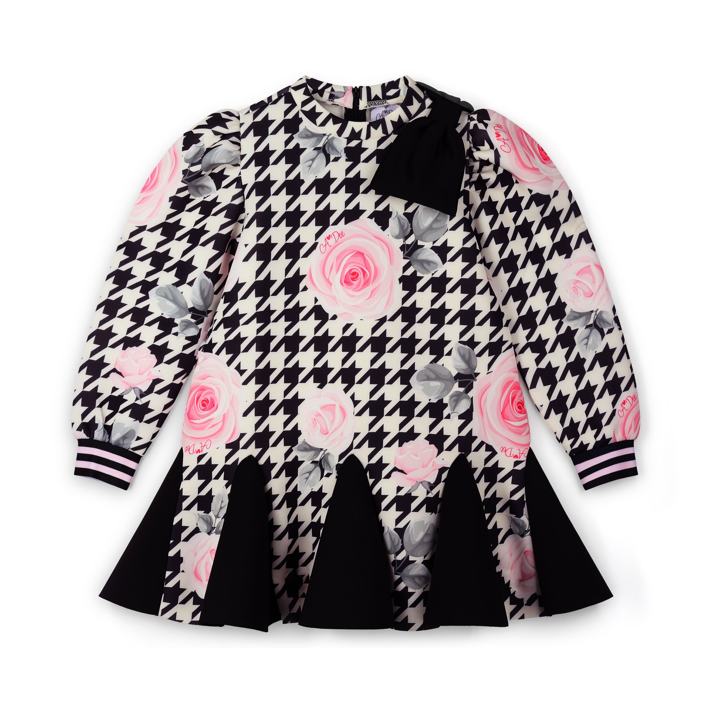 ADee Girls ALAYAH Black Houndstooth Print Dress