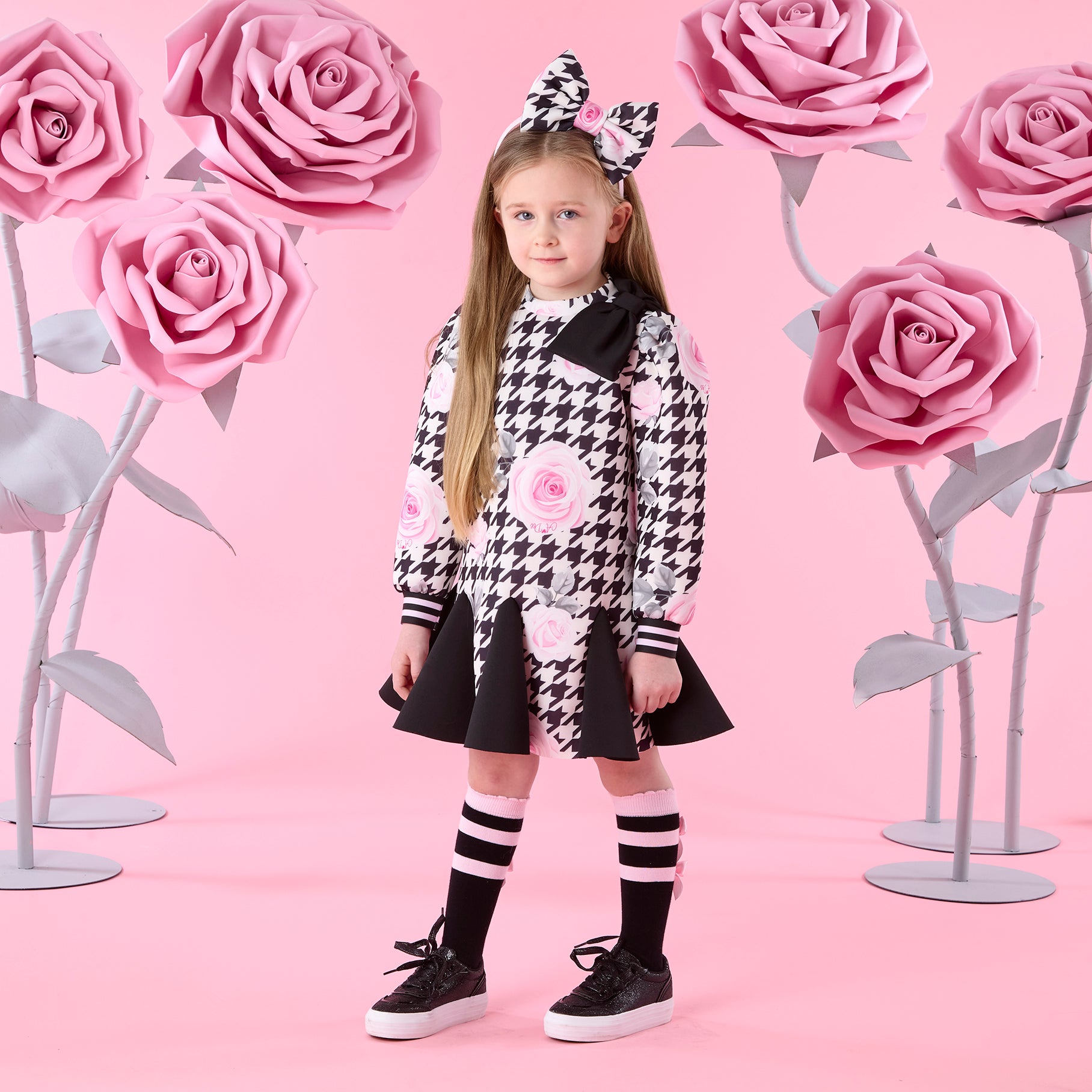 ADee Girls ALAYAH Black Houndstooth Print Dress