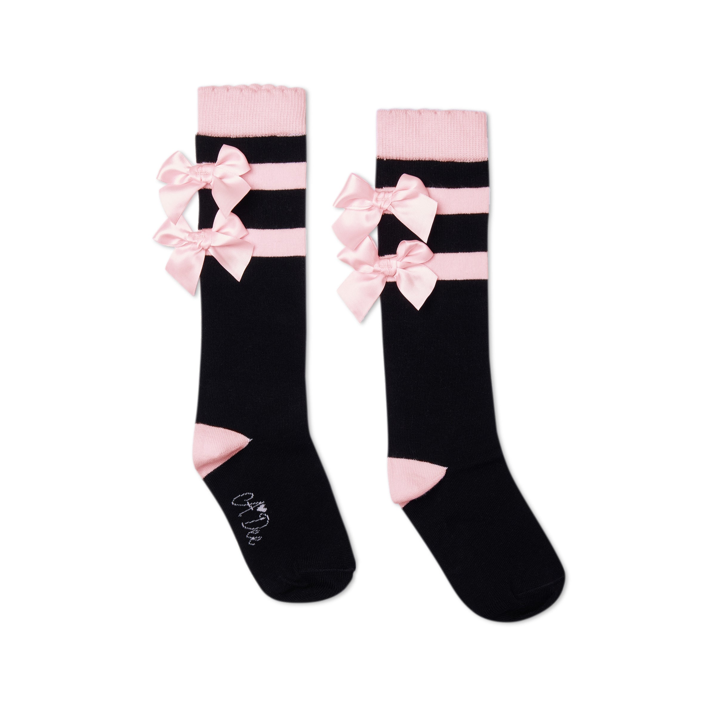 ADee Girls ASTRID Black Stripe Bow Knee High Socks