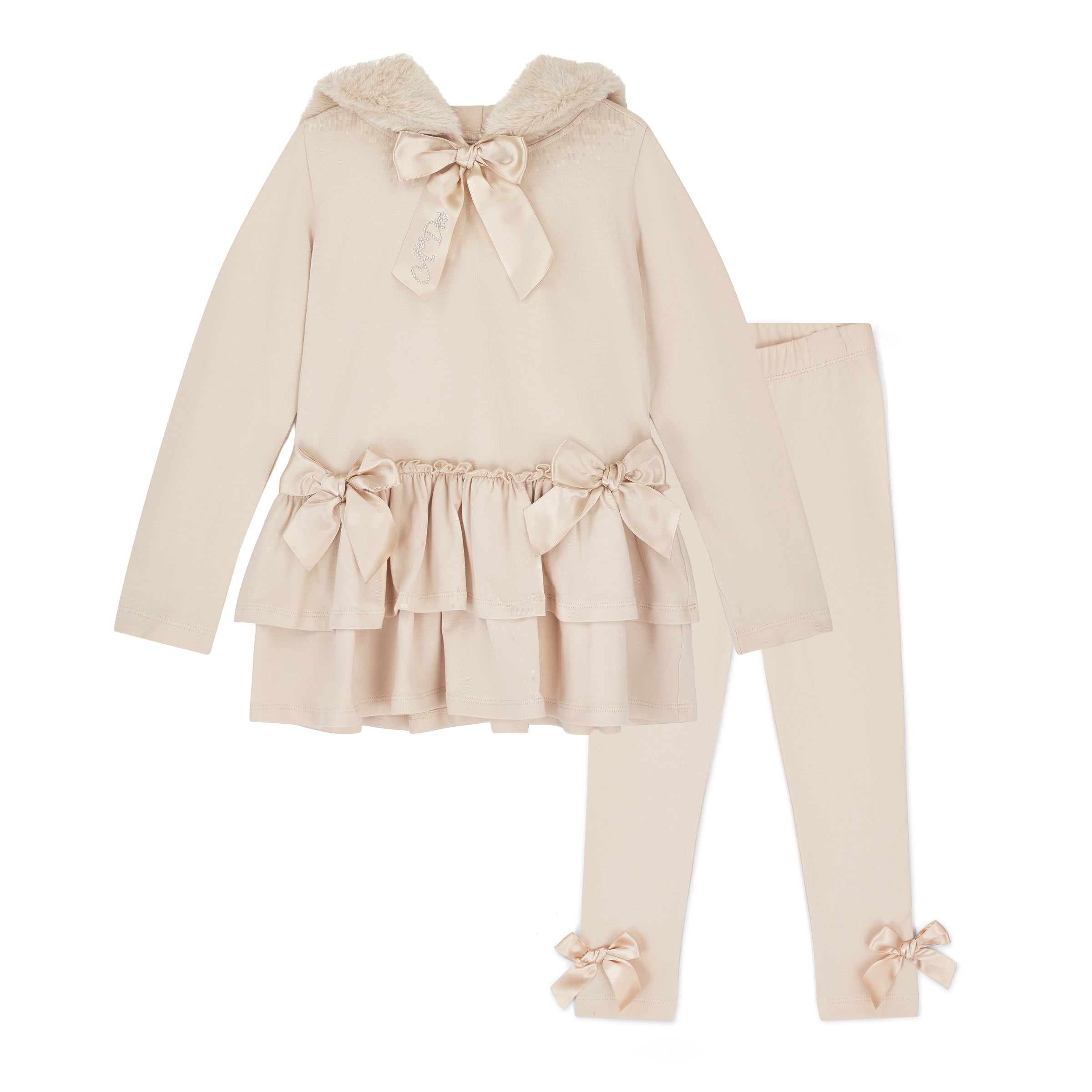 ADee Girls ALINA Beige Faux Fur Leggings Set