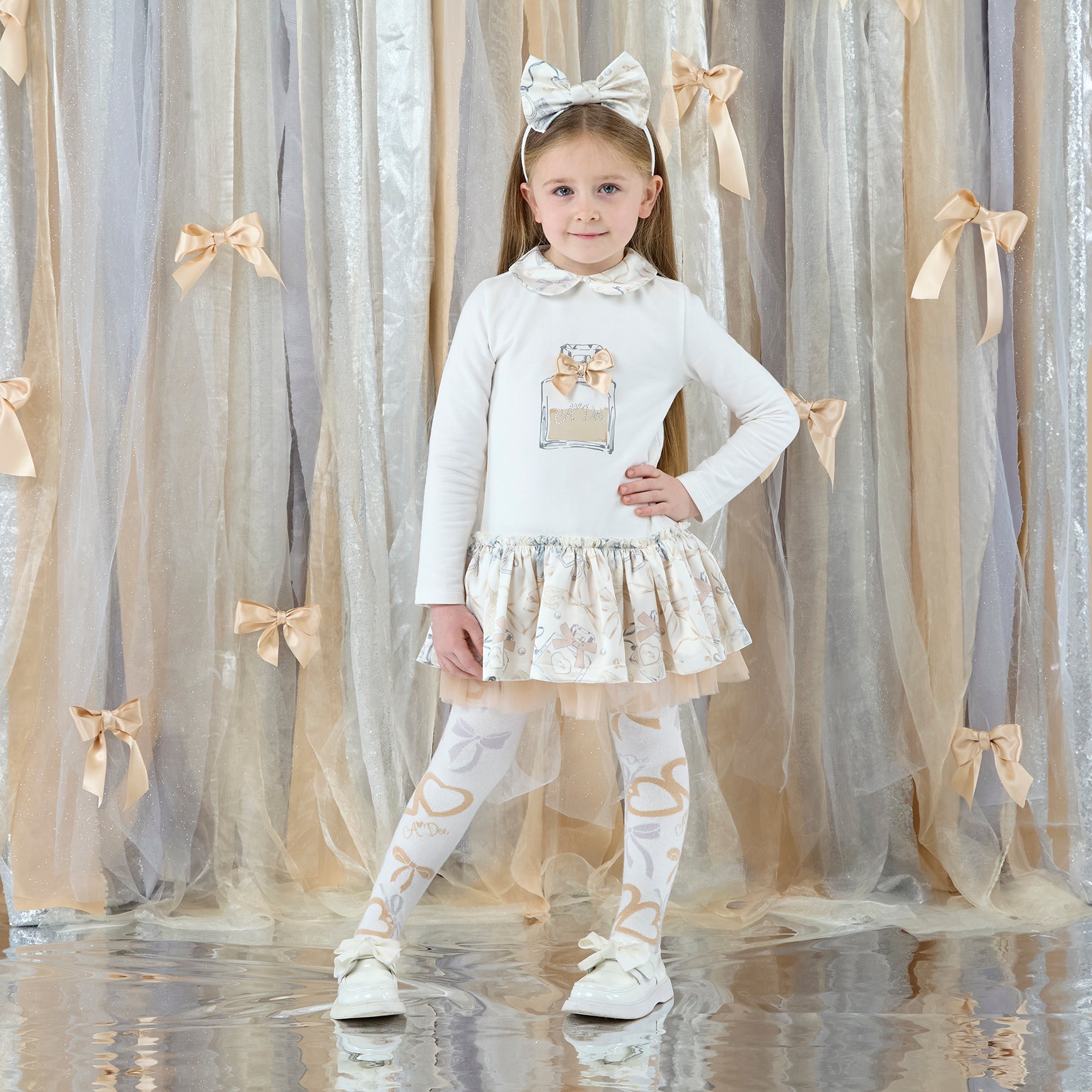 ADee Girls BETTY White Bow Print Dress