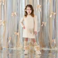 ADee Girls ALYSSA Beige Faux Fur Handbag Dress