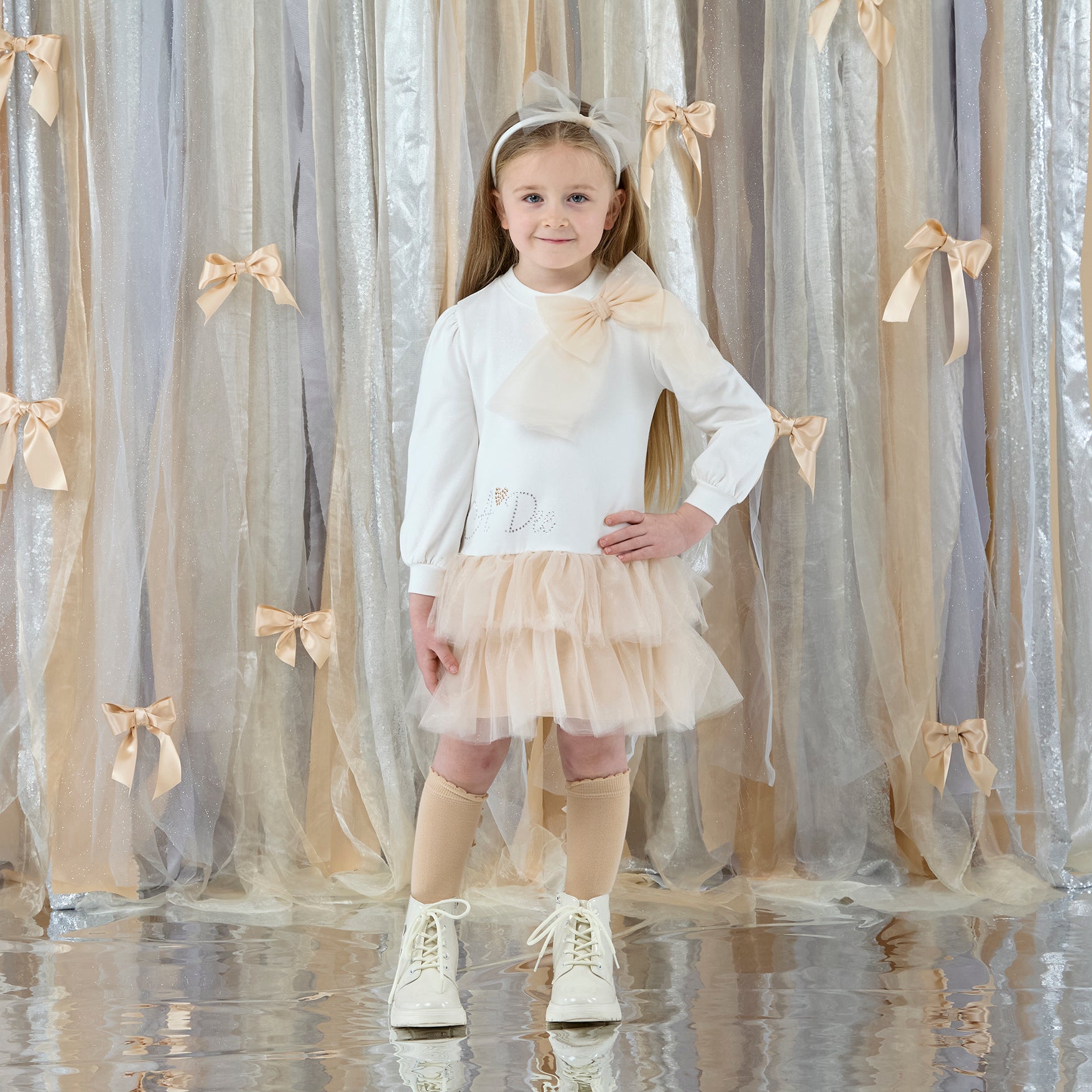 ADee Girls BRANDY White Tulle Bow Dress