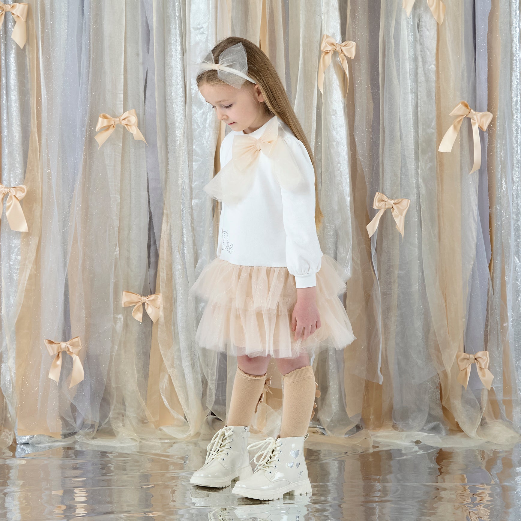 ADee Girls BRANDY White Tulle Bow Dress